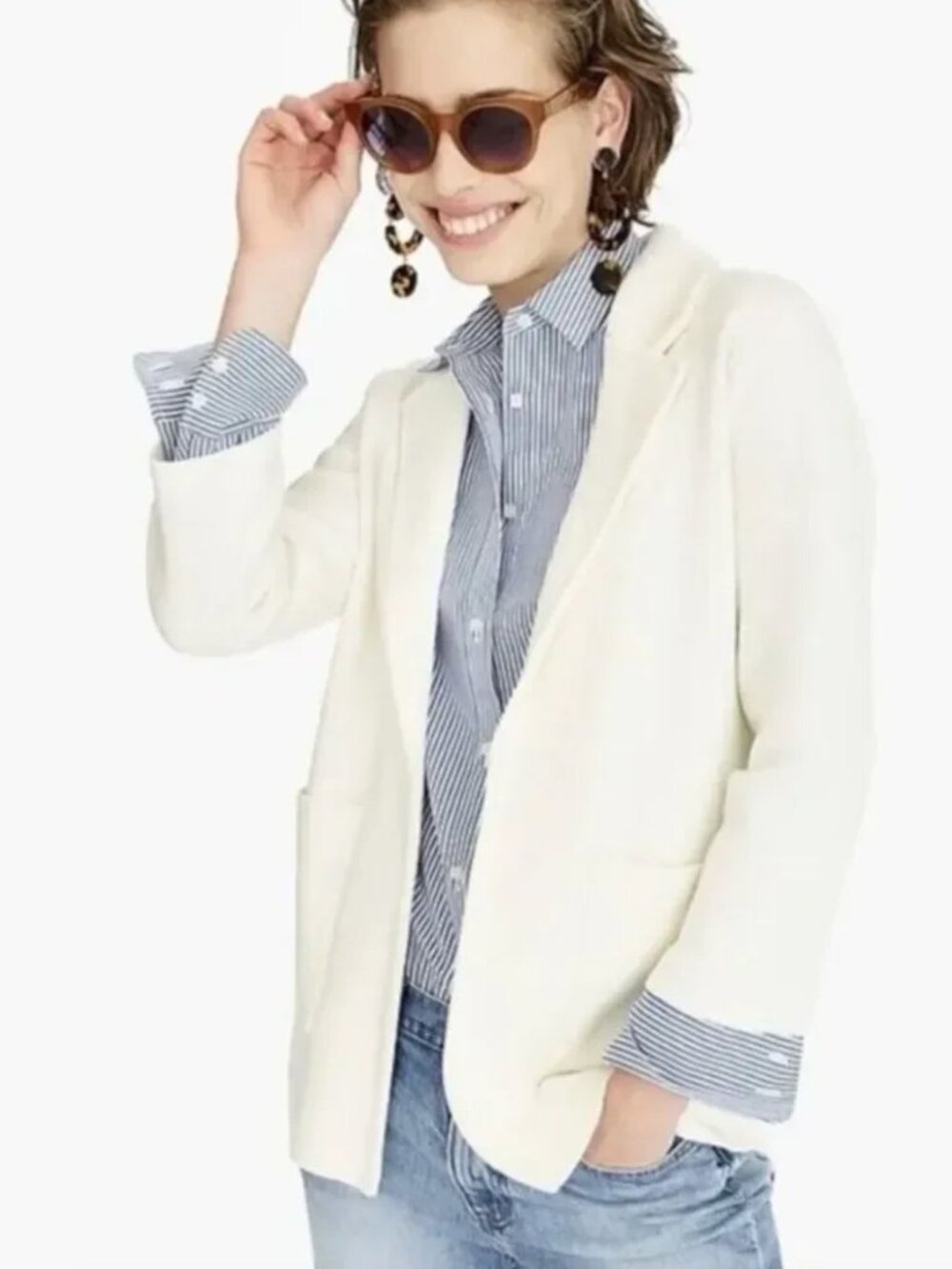 NWT J.Crew "Sophie Open-Front Sweater Blazer" in Ivory
